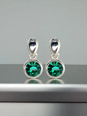 Изящный зеленый круглый капли Swarovski элементы кристалл серьги 18K золото покрытием - Изображение 1 из 3