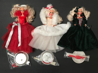 1988 1989 1991 Happy Holidays Barbie Doll Holiday Christmas Gift Displayed Lot 3 - image 1 of 4
