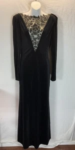TADASHI Shoji Black Velvet floor length Gown lace long sleeve Formal NYE size 4 - Picture 1 of 10