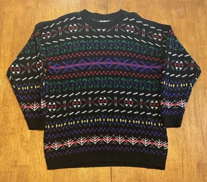 Suéter tejido geométrico vintage años 90 Yarn Works talla grande pequeño talla L/XL - Imagen 1 de 8