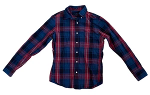 J.Crew Mens Slim Button Down Plaid Burgundy Red Navy Blue Top Size Small - Picture 1 of 4
