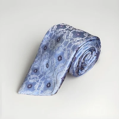 IKE BEHAR New York Tie Silver And Blue  Floral Accents Silk - Image 1 of 3