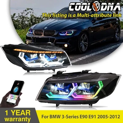 Pair LED Headlights For BMW 3 Series E90 E91 2005-2012 Halogen Xenon HID Sedan - Image 1 of 4