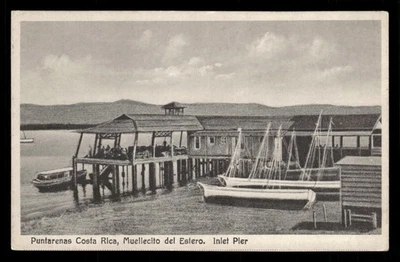 Postcard Muellecito del Estero Puntarenas Costa Rica Inlet Pier c1910  - Image 1 of 2