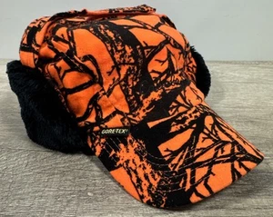 Cabela's L Gore-Tex Thinsulate Blaze Orange Camo Hunting Trapper Hat Earflaps - Picture 1 of 18