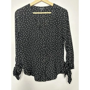 Madewell Shirt Damen XXS schwarz Sternenmuster Bindeärmel V-Ausschnitt Knopfleiste Seide - Bild 1 von 7