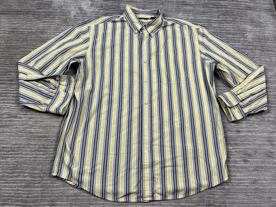 Michael Austin Shirt Mens Large Yellow Striped Button Up Long Sleeve Collared - Image 1 of 4