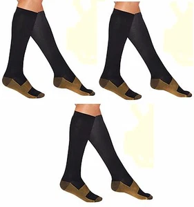 3 Paar Schwarz Kupfer Kompressions Stütz Socken 20-30 mmHg Graduiert Herren Damen - Bild 1 von 4