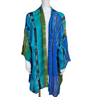 Dilemma Silk Open Jacket One Size OS Art To Wear Blue Green kimono coverup Tunic