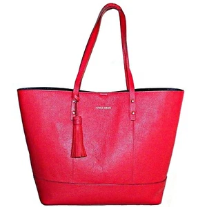 Cole Haan Bayleen Large Pebbled Leather Shopper Tote Bag Laptop Purse True Red - Picture 1 of 12