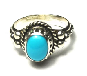 Sterling Silver Oval Princess Turquoise Ring 13mm Size 7 - Foto 1 di 3