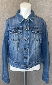 J.C. Penny Damen Distressed mittlere Jeansjacke mit Knopfleiste LS Medium EUC - Bild 1 von 10