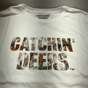 NWT Catchin Deer : Long Sleeve Tee Shirt "Cam Logo " Size: XL Color White - Picture 1 of 10