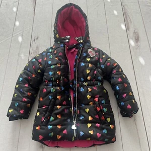 Betsey Johnson metallic hearts puffer hooded jacket Girls size 5 - Picture 1 of 16