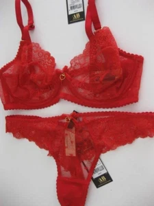 DITA VON TEESE FIAMMA 10D / 32D Sheer Lace Bra XS String Rose Red Rrp $120 - Picture 1 of 10