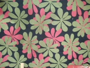Green Black Pink RETRO FLORAL 1.5 yrd. pc. upholstery fabric home decor - Picture 1 of 1