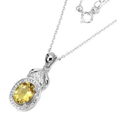 Sommer 925 Silber Halskette Oval Gelb Citrin 9x7mm Edelstein Schmuck - Bild 1 von 4