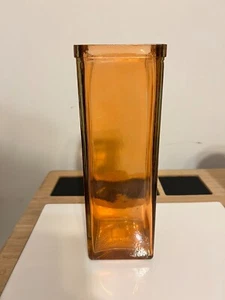 Vintage Bernstein Orange Braun Glas Rechteckig Block Vase 10,5 cm Hoch - Bild 1 von 5