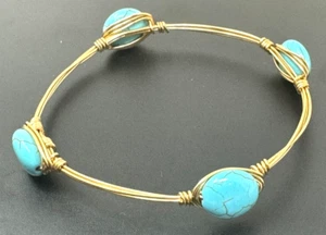 Handmade Bracelet Turquoise Blue Acrylic Jewelry Stone,Wire Fashion Gold Color - Picture 1 of 1