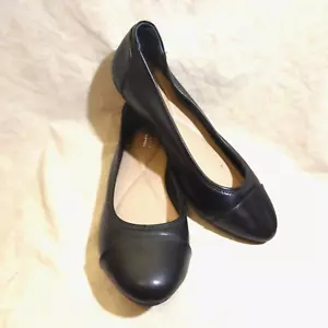 🩰 Alfani Almond Toe Cushioned Ballet Flats 10 M Black Leather; Cap Toe - Picture 1 of 16
