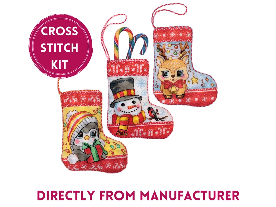 RIOLIS Counted Cross Stitch Kit 2239AC Weihnachtsstrümpfe, Set für 3 Strümpfe - Bild 1 von 4