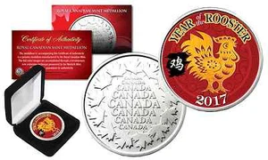 2017 Chinese New YEAR OF THE ROOSTER Royal Canadian Mint Medallion Coin with Box - Picture 1 of 3
