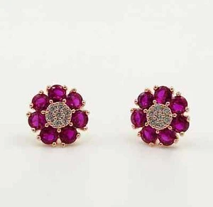 925 Sterling Silver 3.5mm Ruby 1/2'' Earrings Gemstone Rose Gold Plated - Picture 1 of 2