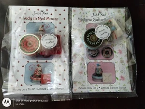 JUST NAN MADAME BUTTERFLY & LADY IN RED MOUSE ON TIN SET CROSS STITCH LOT - Picture 1 of 3