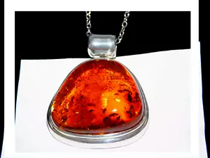 Pendant in Silver 925 with Amber stone natural for women and with chain by Italy - Picture 1 of 3