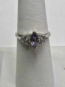14k White Solid Gold Women's Ring With Stones Amethist & .15ct Diamonds Size 6.5 - Picture 1 of 10