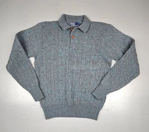 Polo Ralph Lauren Sweater Mens Small. Vtg Green Wool Polo Collar Brown Button. - Picture 1 of 6