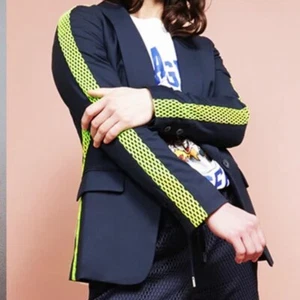 NEU Wildfang The Empower Colorblock Smoking Blazer Gr. 2X Navy Blau Gelb Damen - Bild 1 von 14