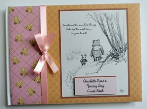 Personalised Classic Winnie the Pooh girl baby shower guest book, gift - Picture 1 of 18