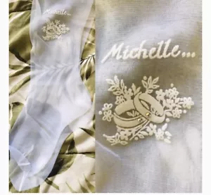 Neu im Paket VINTAGE 90er STRASS Hochzeit NYLONS mit Namen MICHELLE Größe P - Bild 1 von 7