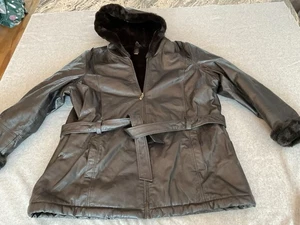 Wilsons Leather Fur Lined Hooded Belted Coat Jacket 3X Plus Brown - Picture 1 of 14