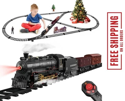 Train Set for Kids Remote Control Steam Locomotive Retro Train, with Railroad Ca - Image 1 of 4