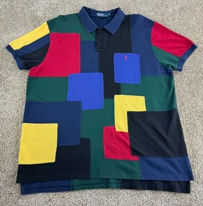 Vintage Polo Ralph Lauren Shirt Men's 2XL Patchwork Colorblock 90s Rugby Polo - Picture 1 of 10