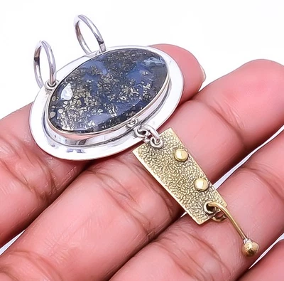 Marcasite 925 Sterling Silver Two Tone Pendant 2.34" P43792, Christmas Gift - Image 1 of 4