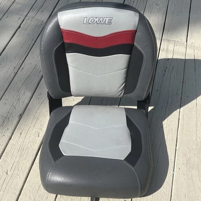 Lowe Fishing Boat Seat OEM Fold Down Chair Black Grey Gray Red Original EUC NICE - Image 1 of 4