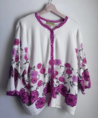 Cárdigan Suéter Sigrid Olsen X-Grande Para Mujer Con Cuentas Vibrante Floral Borde Trenzado Foto 1 de 4