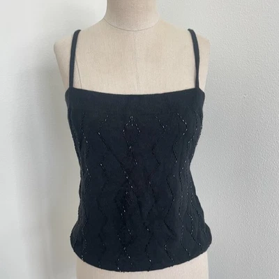 Y2K Banana Republic Sweater Tank Women M Black Beaded Wool Angora Blend - Image 1 of 4
