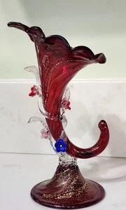 Venetian Ruby Gold Fleck Horn Of Plenty Vase - Picture 1 of 7