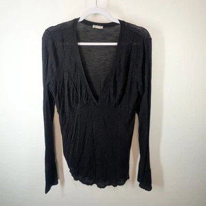 Free People Intimate schwarzes Langarm Lagenlook Top Gr. Large Lagenlook transparent - Bild 1 von 6