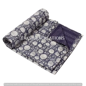 Indian Bedcover Kantha Bedspread Cotton Blanket King Size Coverlet Bedding Throw - Picture 1 of 5