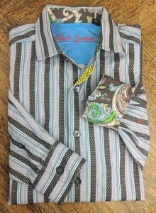 Camicia uomo Robert Graham GRANDE con bottoni manica lunga a righe polsino infradito colorato - Foto 1 di 13