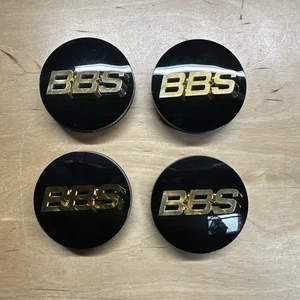 BBS Wheel Center Caps 56mm Genuine Emblem Black Gold 3D Logo# 56.24.012 Set 4pcs - Picture 1 of 9