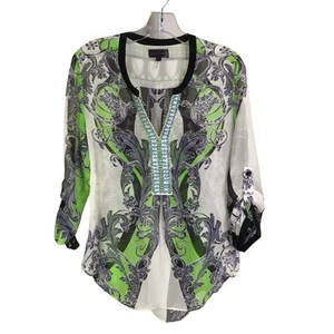 Hale Bob Seidenbluse Damen Größe XS Mehrfarbig Perlen V-Ausschnitt Langarm - Bild 1 von 9