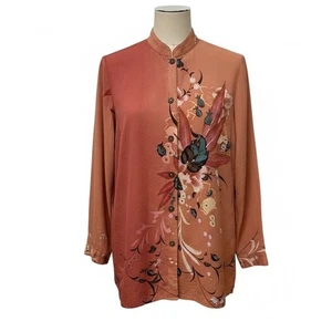 CITRONN Women's Orange Floral Mandarin Collar Button Front Silk Blouse XS - Picture 1 of 9