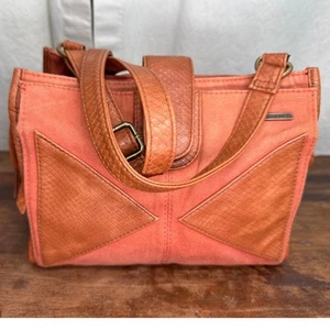 Vintage Roxy Cloth & Leather Burnt Orange Crossbody Purse Tote Bag Satchel - Picture 1 of 13