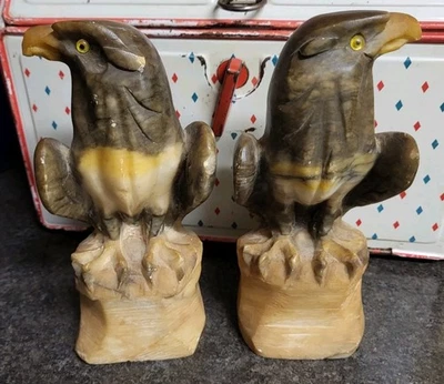 Vintage Eagle Marble Hand Carved Bookends, Beautiful, 8" Tall - Image 1 of 4
